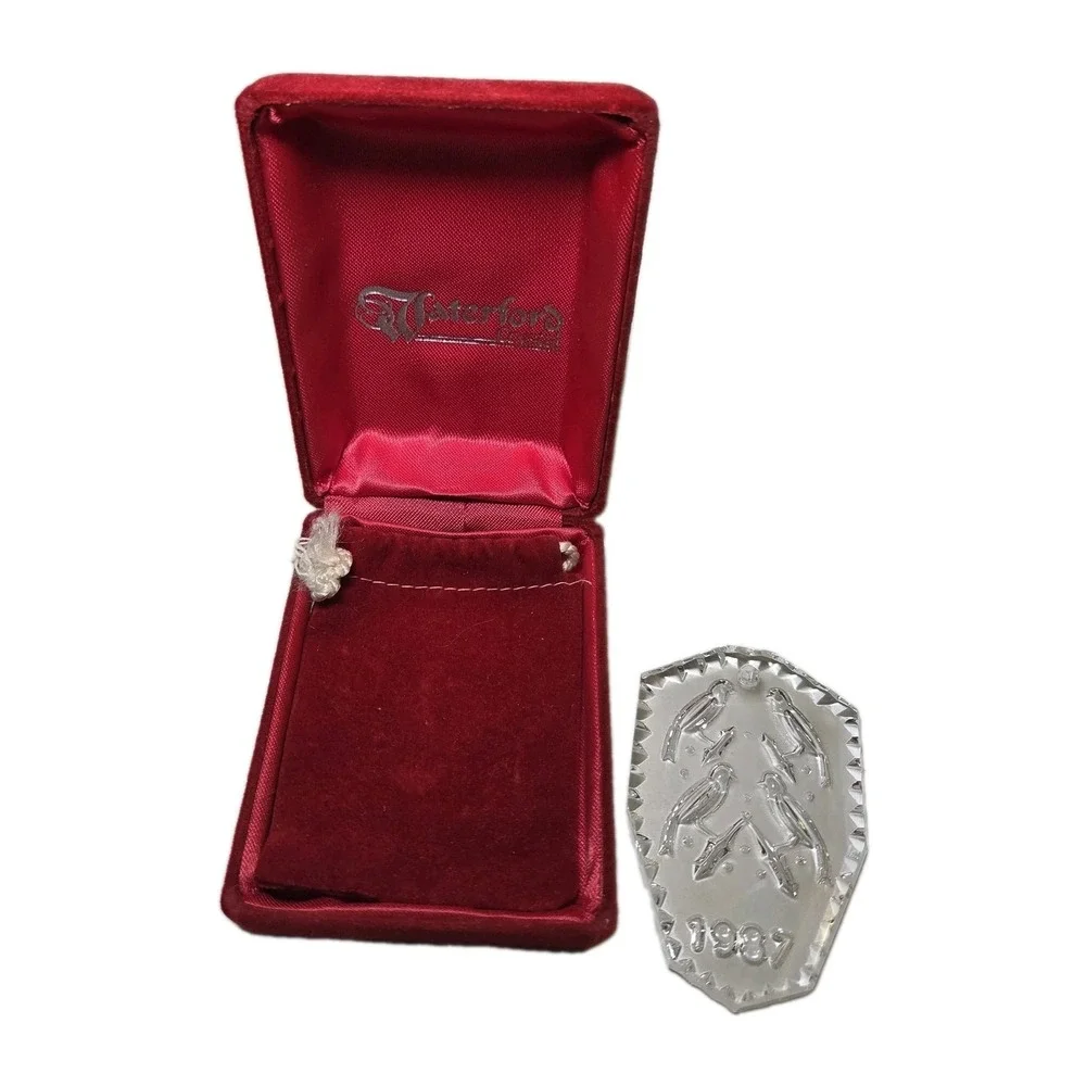 WATERFORD CRYSTAL 12 Days of Christmas Ornament 1987 4 Calling Birds And BAG BOX